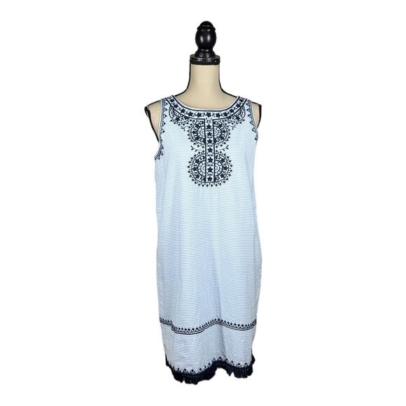 Vineyard Vines Breezy Stripe Embroidered Shift Dress With Tassels - Picture 1 of 5